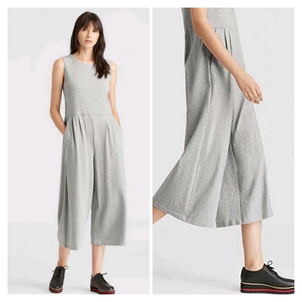 Eileen Fisher Moon Speckled Grey Organic Cotton Jumpsuit Size S